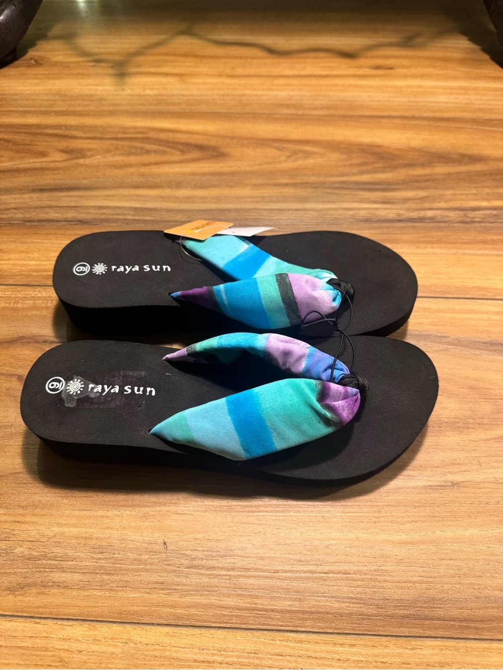raya sun Striped Teal, Blue, Green & Purple Fabric Thong Sandals